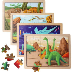 24 Pc Wooden Dinosaur Puzzles Educational Brain Teaser Montessori Toys