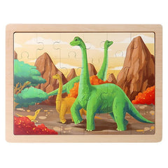 24 Pc Wooden Dinosaur Puzzles Educational Brain Teaser Montessori Toys