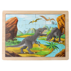 24 Pc Wooden Dinosaur Puzzles Educational Brain Teaser Montessori Toys
