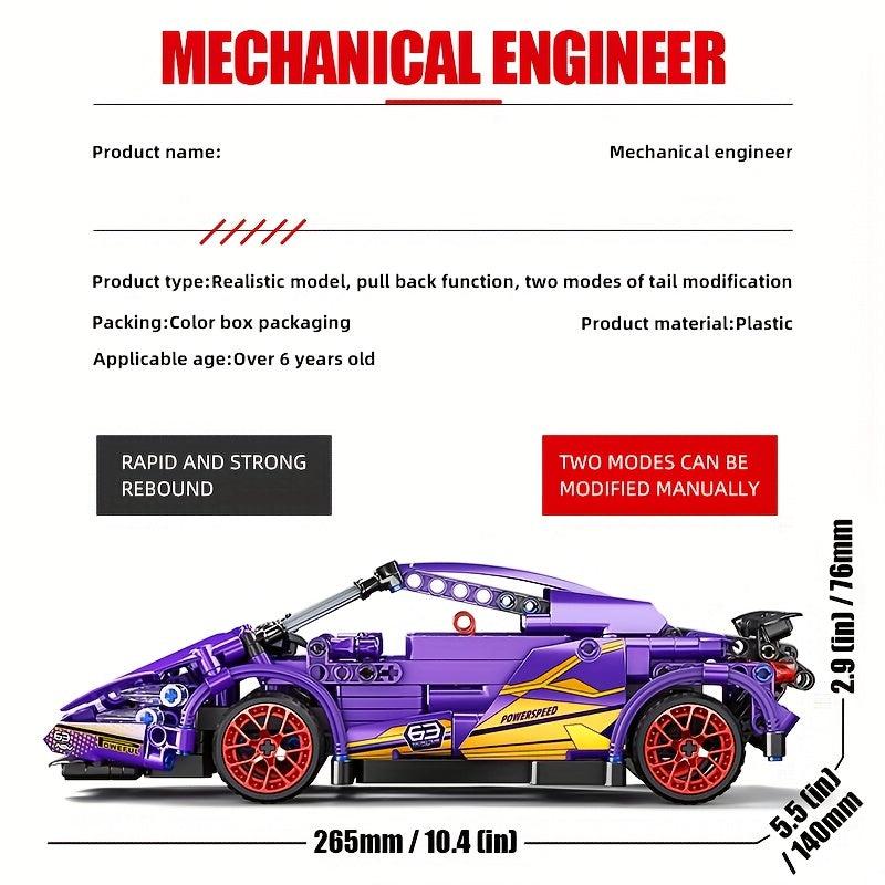 469pcs Purple Sports Car Model Toy Building Blocks Racing Bricks