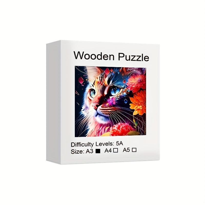 Cat Wooden Puzzle Irregular Shaped Animal Party Game Christmas Gift
