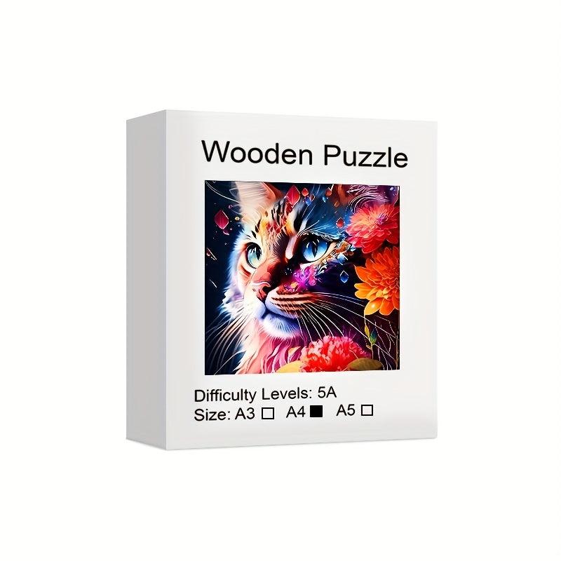Cat Wooden Puzzle Irregular Shaped Animal Party Game Christmas Gift