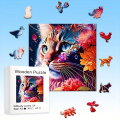 Cat Wooden Puzzle Irregular Shaped Animal Party Game Christmas Gift