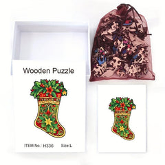 Wooden Puzzle Christmas Boots Unique Gift Adult Stress Relief Family Interactive