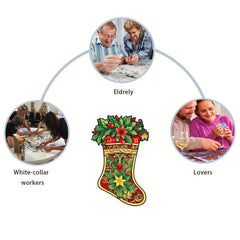 Wooden Puzzle Christmas Boots Unique Gift Adult Stress Relief Family Interactive