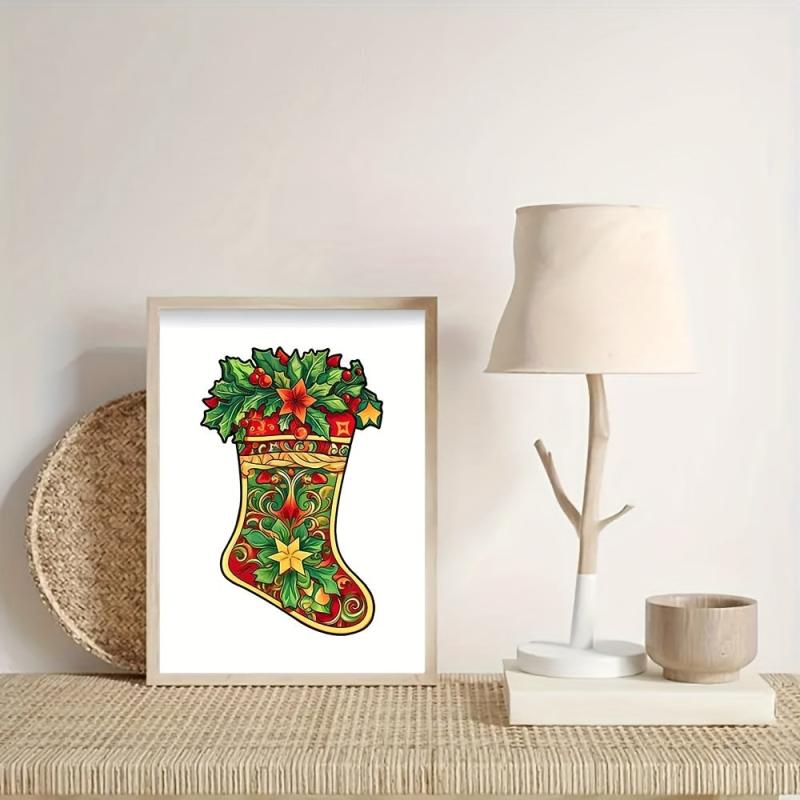 Wooden Puzzle Christmas Boots Unique Gift Adult Stress Relief Family Interactive