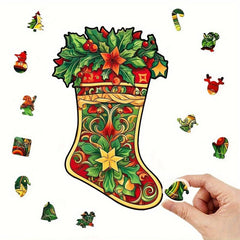 Wooden Puzzle Christmas Boots Unique Gift Adult Stress Relief Family Interactive