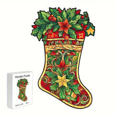 Wooden Puzzle Christmas Boots Unique Gift Adult Stress Relief Family Interactive