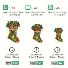 Wooden Puzzle Christmas Boots Unique Gift Adult Stress Relief Family Interactive