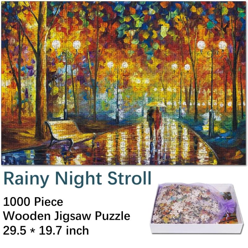 1000 Piece Wooden Puzzle Rainy Night Walk Art Educational Toy for Kids