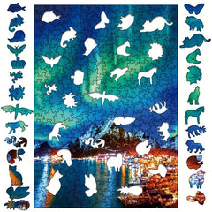 Ice Mountain Aurora Irregular Wooden Puzzle Children's Gift Challenge Toy