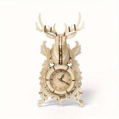 3D Wooden Puzzle Elk Desk Clock Model Kit for Adults