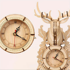 3D Wooden Puzzle Elk Desk Clock Model Kit for Adults