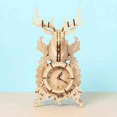 3D Wooden Puzzle Elk Desk Clock Model Kit for Adults