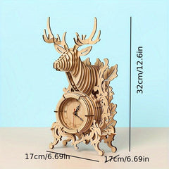 3D Wooden Puzzle Elk Desk Clock Model Kit for Adults