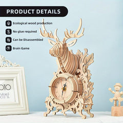 3D Wooden Puzzle Elk Desk Clock Model Kit for Adults