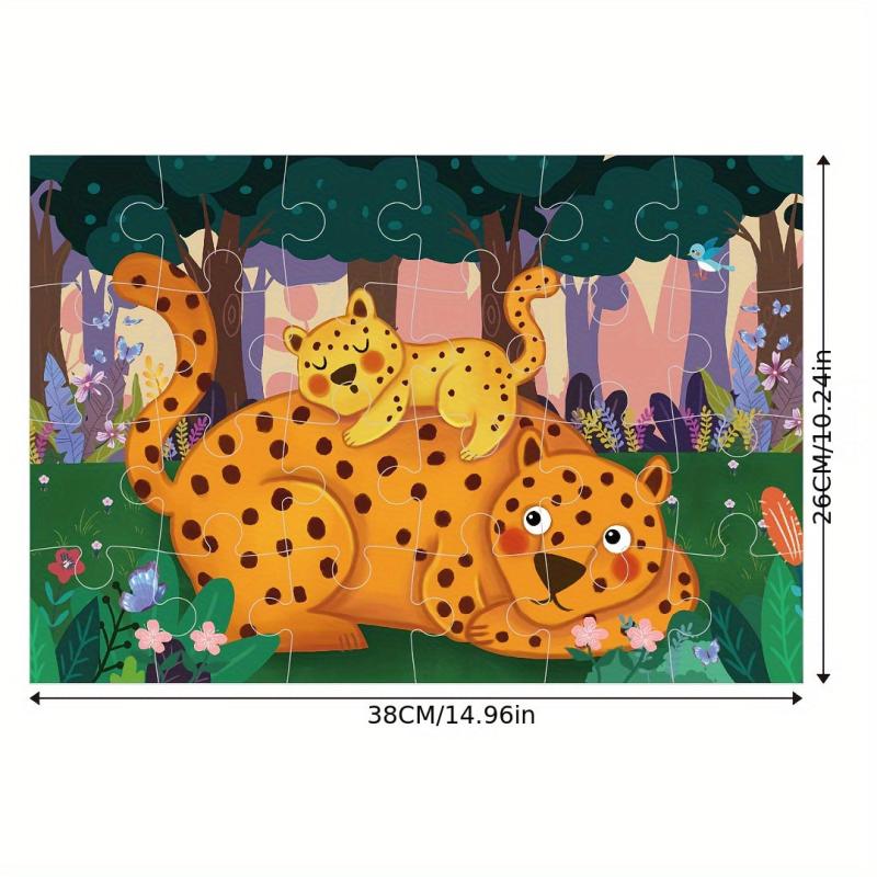 Educational Cartoon Puzzle 24 Pieces Forest Leopard Mom And Little Leopard