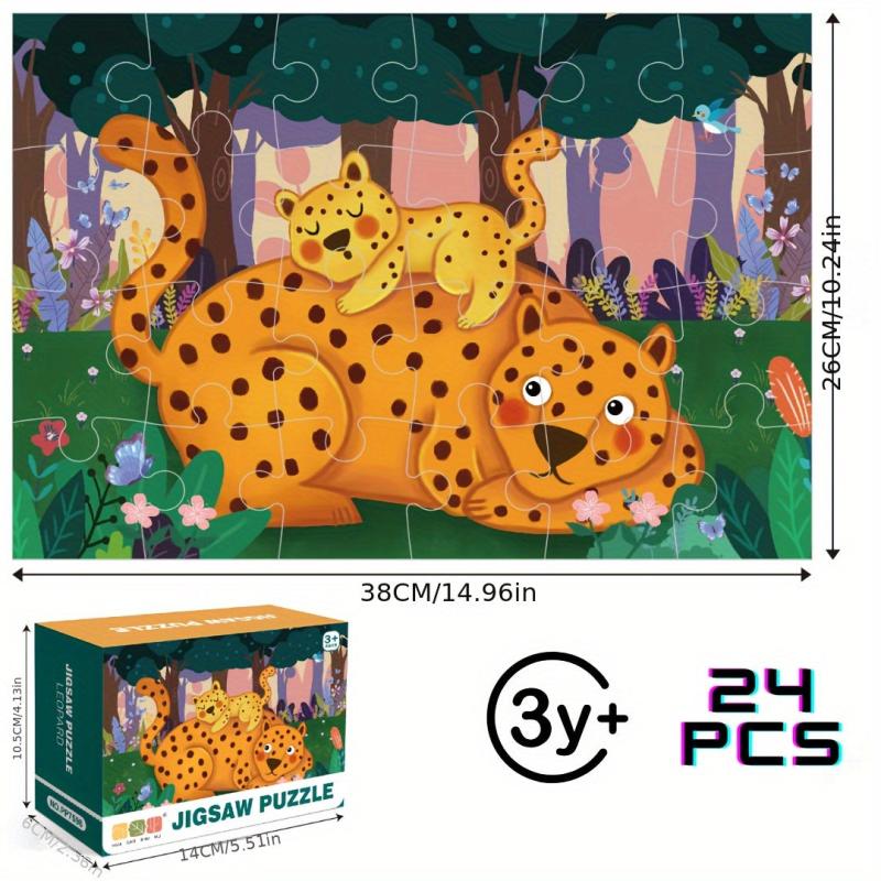 Educational Cartoon Puzzle 24 Pieces Forest Leopard Mom And Little Leopard