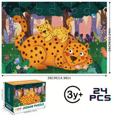 Educational Cartoon Puzzle 24 Pieces Forest Leopard Mom And Little Leopard