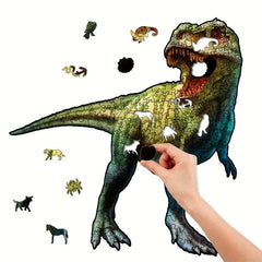 Green Dinosaur Wood Puzzle With Wooden Box