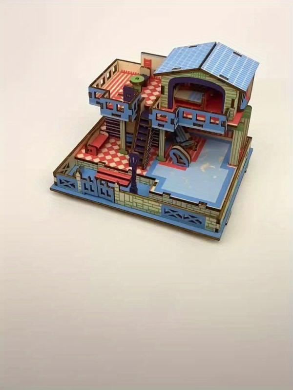 Wooden 3D Puzzle Seaside Villa Model DIY Kit Brain Teaser