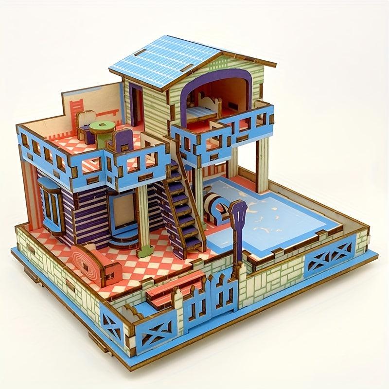 Wooden 3D Puzzle Seaside Villa Model DIY Kit Brain Teaser
