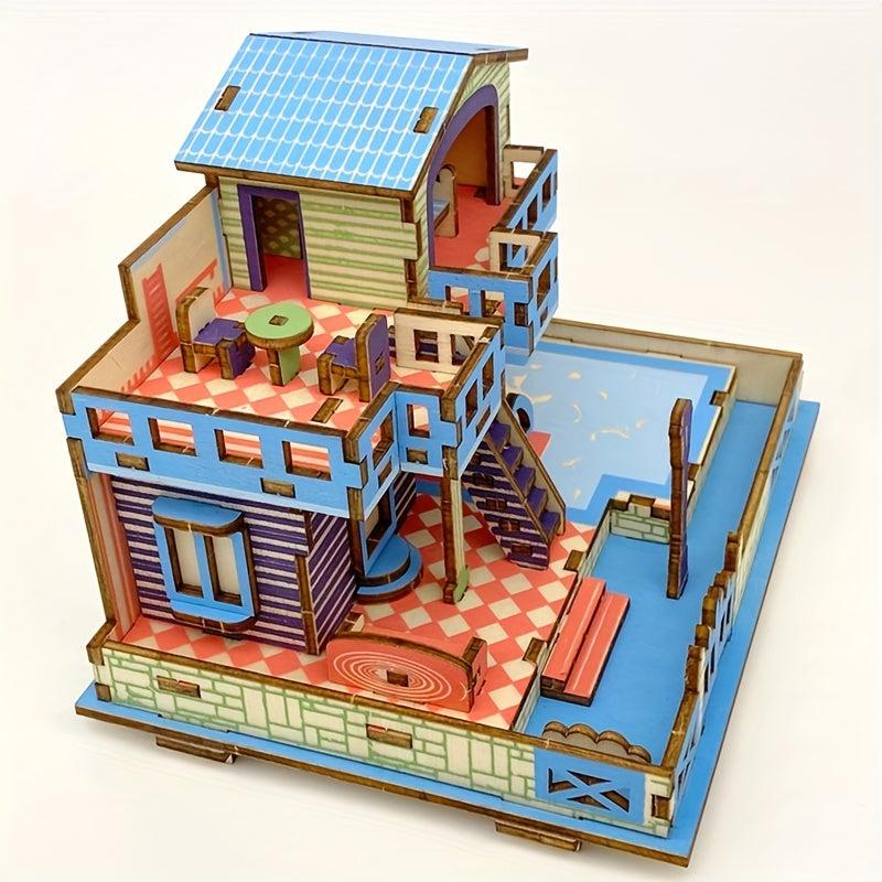 Wooden 3D Puzzle Seaside Villa Model DIY Kit Brain Teaser