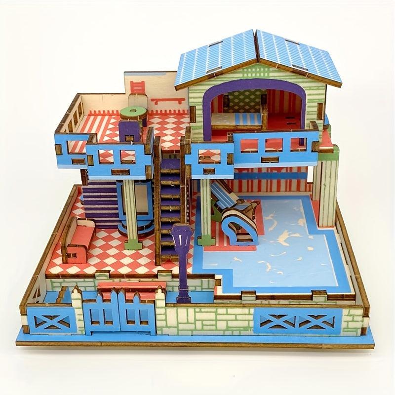 Wooden 3D Puzzle Seaside Villa Model DIY Kit Brain Teaser