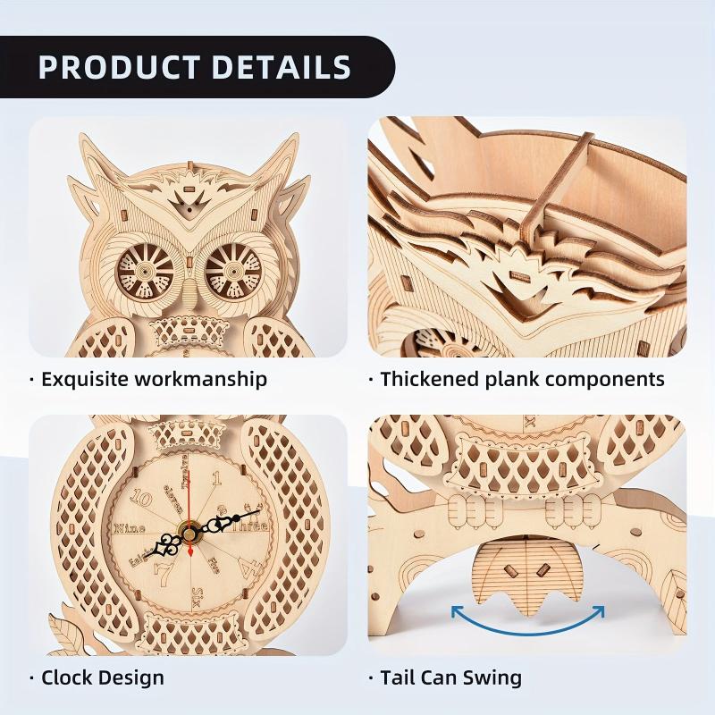 3D Wooden Puzzle Owl Clock Model Kit Desk Clock Home Decor