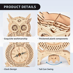 3D Wooden Puzzle Owl Clock Model Kit Desk Clock Home Decor