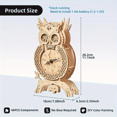 3D Wooden Puzzle Owl Clock Model Kit Desk Clock Home Decor