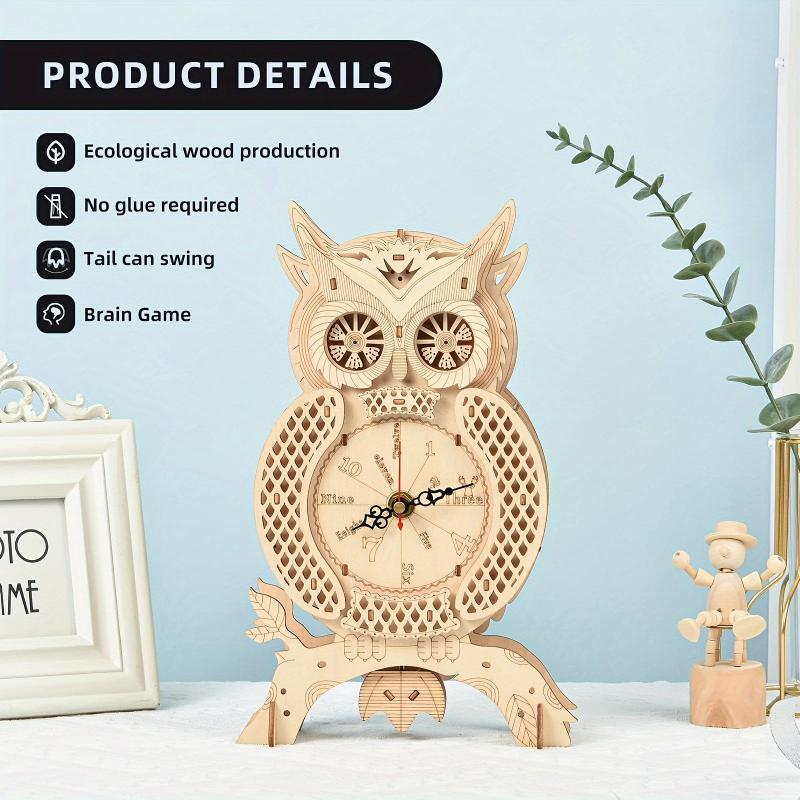 3D Wooden Puzzle Owl Clock Model Kit Desk Clock Home Decor