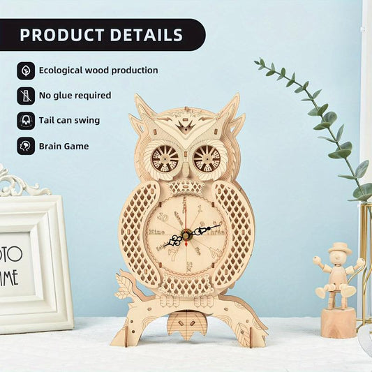 3D Wooden Puzzle Owl Clock Model Kit Desk Clock Home Decor
