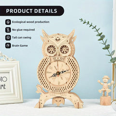 3D Wooden Puzzle Owl Clock Model Kit Desk Clock Home Decor