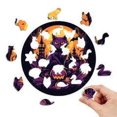 Halloween Cat Wooden Puzzles Unique Shape High Quality Mother Love Adult Puzzles