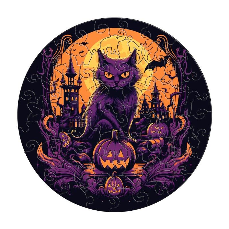 Halloween Cat Wooden Puzzles Unique Shape High Quality Mother Love Adult Puzzles
