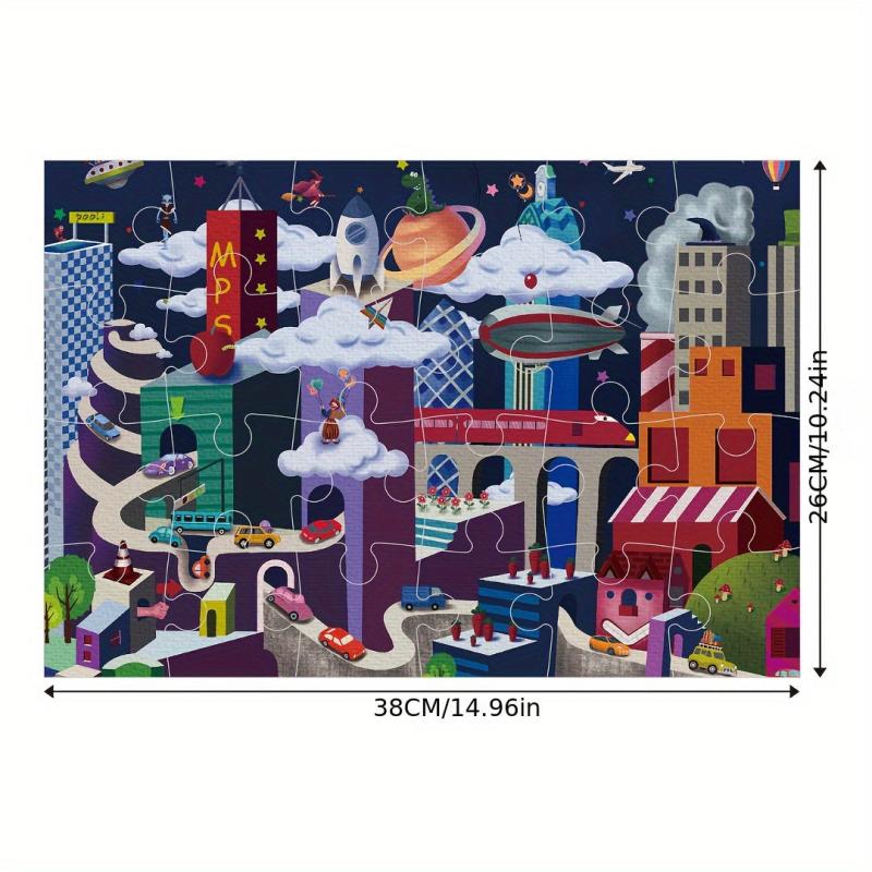 24-Piece Space City Puzzle for Kids, 2mm Thickness