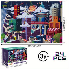 24-Piece Space City Puzzle for Kids, 2mm Thickness