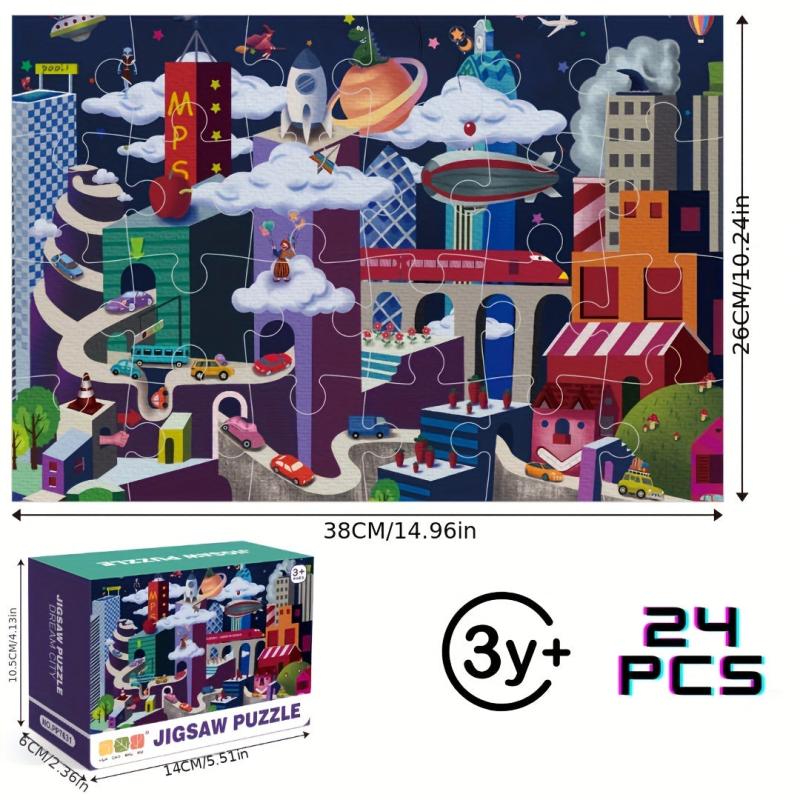 24-Piece Space City Puzzle for Kids, 2mm Thickness