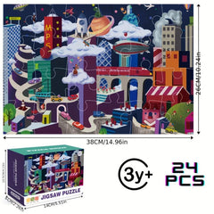 24-Piece Space City Puzzle for Kids, 2mm Thickness
