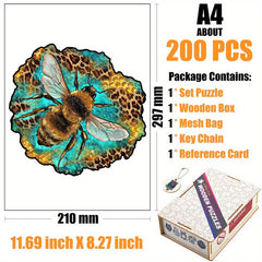 Leopard Print Bee Irregular Wood Puzzle With Wooden Box