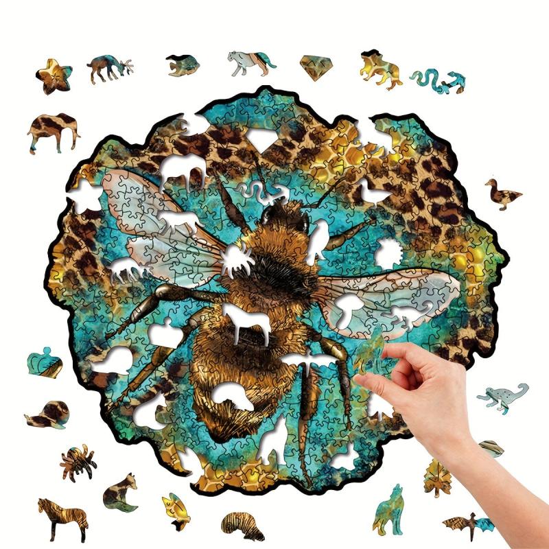 Leopard Print Bee Irregular Wood Puzzle With Wooden Box