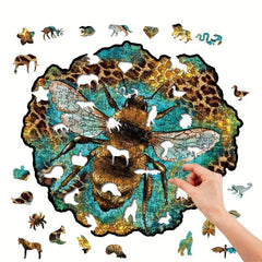 Leopard Print Bee Irregular Wood Puzzle With Wooden Box