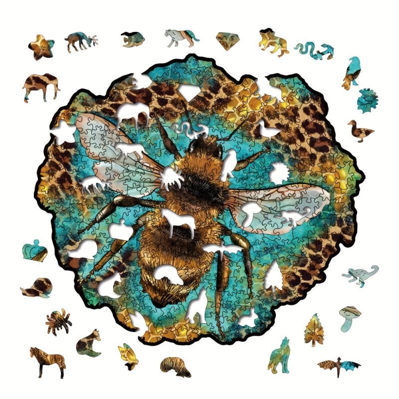 Leopard Print Bee Irregular Wood Puzzle With Wooden Box