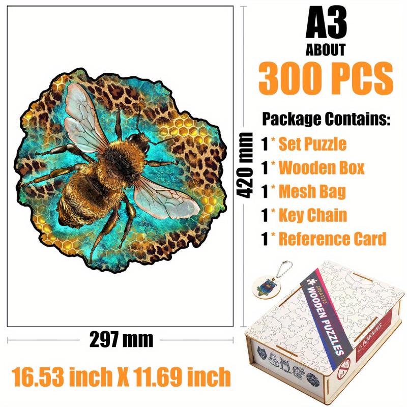 Leopard Print Bee Irregular Wood Puzzle With Wooden Box