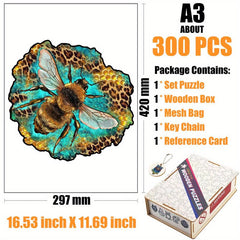 Leopard Print Bee Irregular Wood Puzzle With Wooden Box