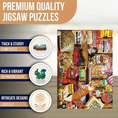 Greedy Cat Wooden Jigsaw Puzzle Art Unique Fun Toy Gift