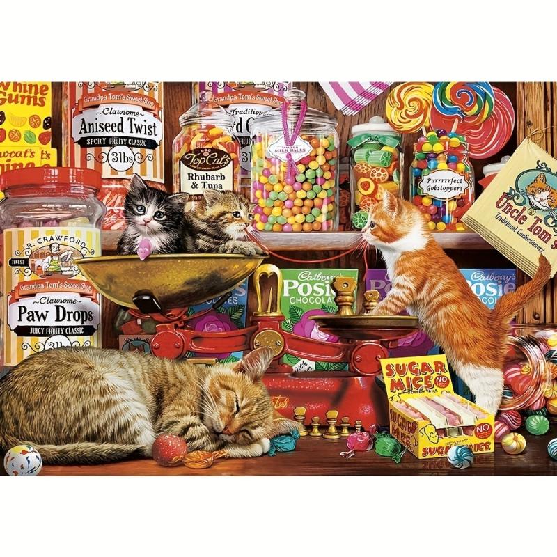 Greedy Cat Wooden Jigsaw Puzzle Art Unique Fun Toy Gift