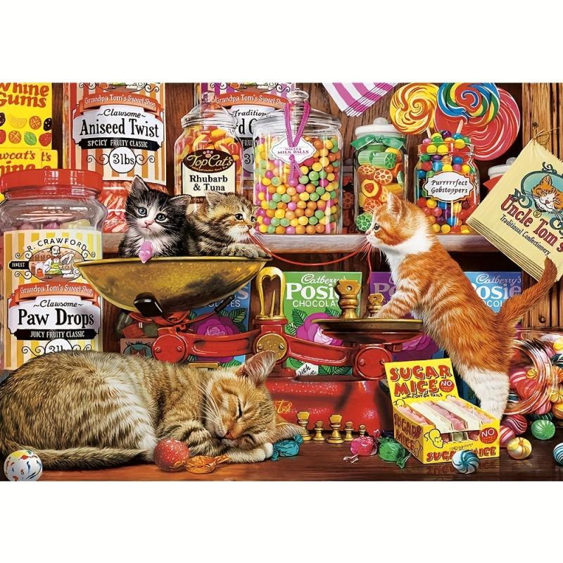 Greedy Cat Wooden Jigsaw Puzzle Art Unique Fun Toy Gift
