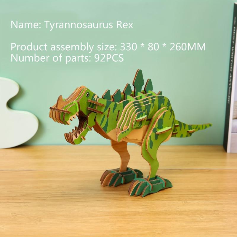 3D Wooden Puzzle Toy Tyrannosaurus Rex DIY 92pc Model Kit Dinosaur Series